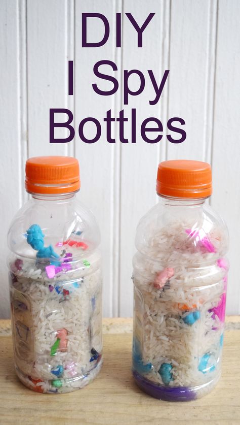 DIY I Spy Bottles - made with the kids for our MOPS group! Find It Bottle Diy, Diy I Spy Bottle, Crafts With Bottles, I Spy Bottles, I Spy Bottle, Spy Camp, Spy Bottle, Babysitting Kit, Scented Playdough