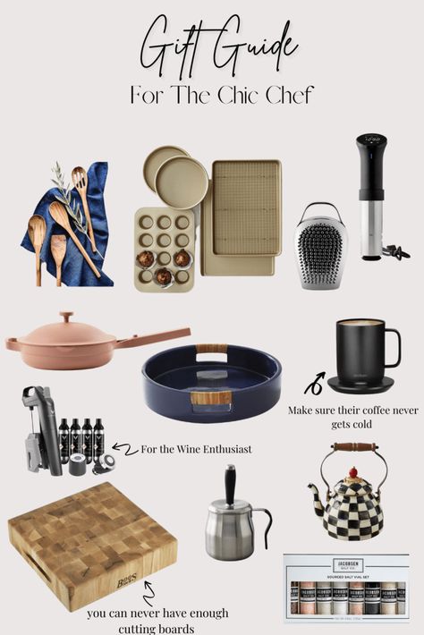 A Chic little gift guide outlining the best gifts for chefs, foodies, and home cooks in your life. Cheers! #gift #guide #chef #foodie #cook #christmas #holiday Gifts For Chefs, Gift For Chef, Wine Preserver, Culinary School, Chef Gifts, Grilling Tools, Ageless Style, Chefs Kitchen, Cooking Gadgets