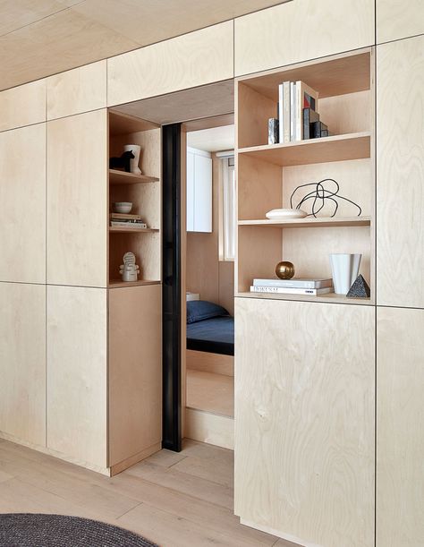 Richmond Apartment, Apartemen Studio, Plywood Storage, Japanese Apartment, Plywood Interior, Micro Apartment, Apartment Renovation, Design Apartment, Compact Living