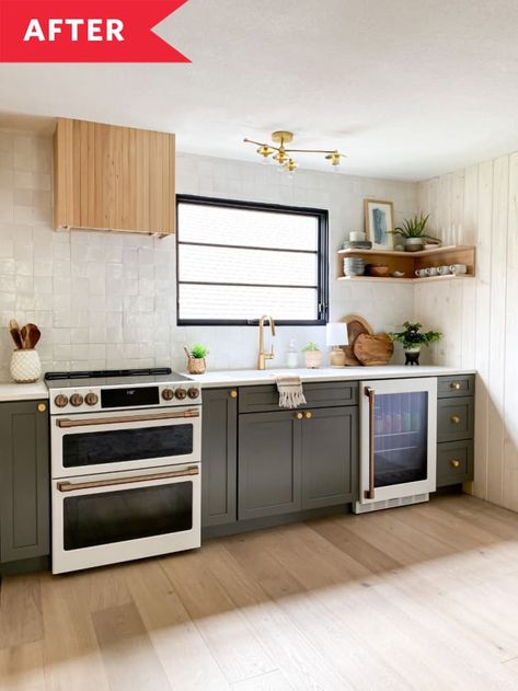 Sparkly Tiles, Off White Walls, Green Kitchen Cabinets, Sazerac, Green Cabinets, Laminate Countertops, Upper Cabinets, Green Kitchen, Painting Cabinets