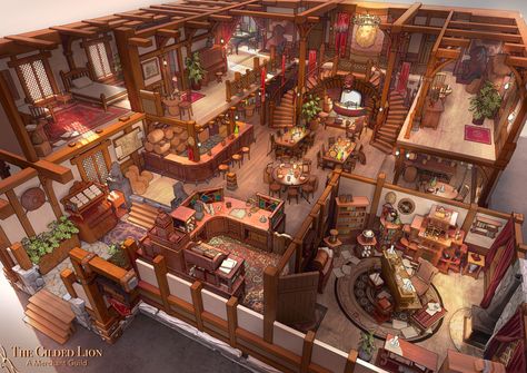 Guild House Fantasy Concept Art, Guild Building Concept Art, Guild Hall Fantasy Art, Adventure Guild Hall, Fantasy Guild Building, Adventurers Guild Art, Fantasy Guild, Adventures Guild, Fantasy Builds