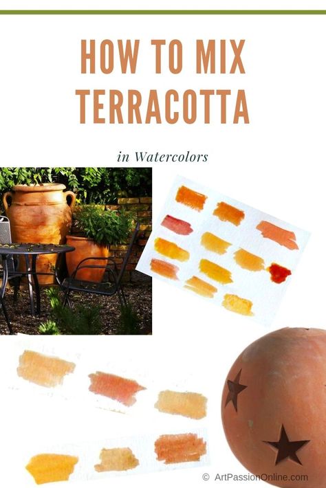 How to mix various terracotta hues in watercolor in different light settings.  #mix #terracotta #watercolor #paint How To Mix Terracotta Colour Paint, Watercolor Terracotta, How To Mix Terracotta Colour, Terra Cotta Paint Color, Terracotta Paint, Earth Pigments, Watercolor Mixing, Red Paint, Watercolor Sketch