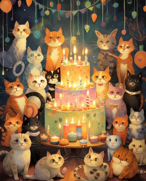 Happy Birthday Animals, Happy Birthday Illustration, Happy Birthday Cat, Birthday Greetings Friend, Happy Birthday Art, Happy Birthday Greetings Friends, Birthday Illustration, Happy Birthday Wishes Cards, Happy Birthday Funny