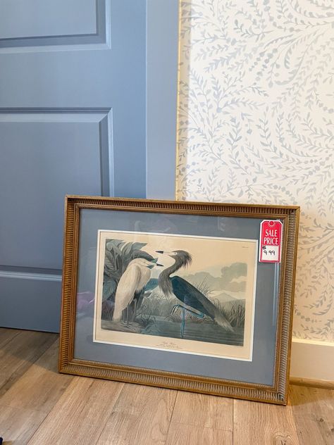 Blue Builtins, Serena And Lily Priano Wallpaper, Priano Wallpaper, Serena And Lily Wallpaper, Benjamin Moore Blue, Blue Paint Color, Doors And Trim, Painted Trim, Blue Front Door