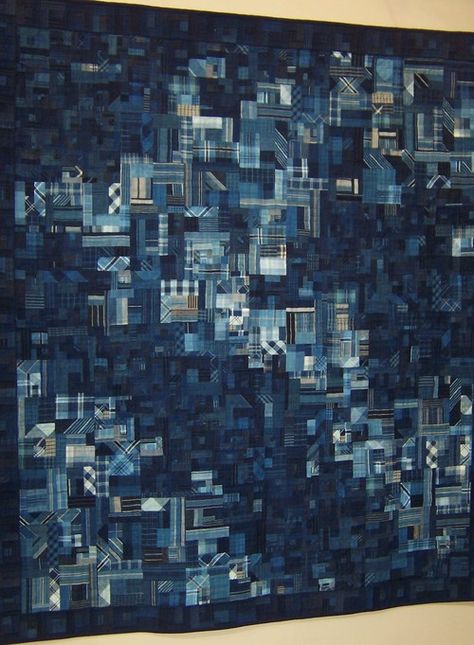 Asian Quilts, Indigo Quilt, Blue Quilt, Japanese Quilts, Denim Art, Plaid Quilt, Denim Quilt, Quilt Festival, Strip Quilts