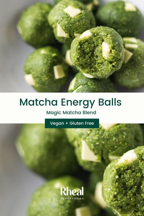 The perfect natural energy boost to plant power your day, with white chocolate chips and Magic Matcha superfood blend. Energy Balls Gluten Free, Matcha Energy Balls, Chocolate Energy Balls, Energy Balls Recipe, Matcha Green Tea Recipes, Matcha White Chocolate, Matcha Chocolate, Green Tea Recipes, Energy Ball Recipe