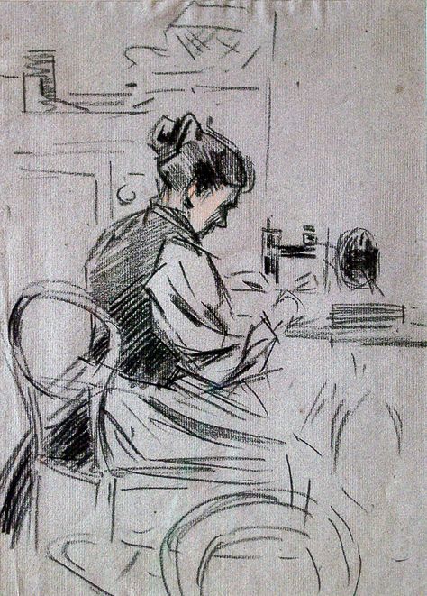 Person Sewing Reference, Person Sewing Pose Reference, Sewing Machine Sketch, School Sketches, Drawing Of Woman, Horace Mann, 2025 Moodboard, Woman Sketch, Sketches Of People