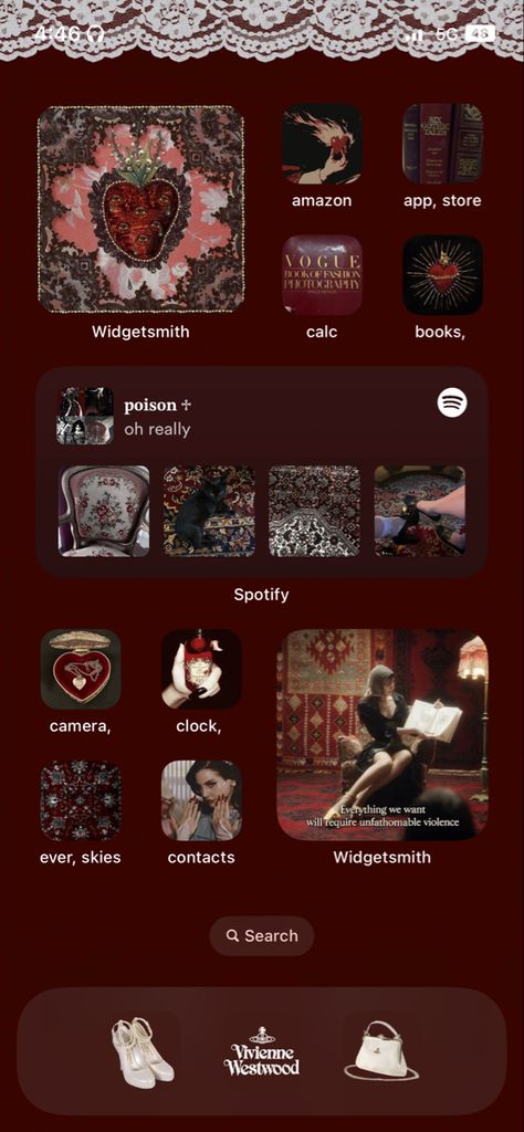 Icon Inspo Iphone, Customize Widgets Iphone, Vintage Iphone Theme, Decorate Iphone Home Screen, Widgets Layout Ideas, Brown And Red Aesthetic Wallpaper, Layout Phone Aesthetic, Dark Red Phone Aesthetic, Ios Screen Aesthetic