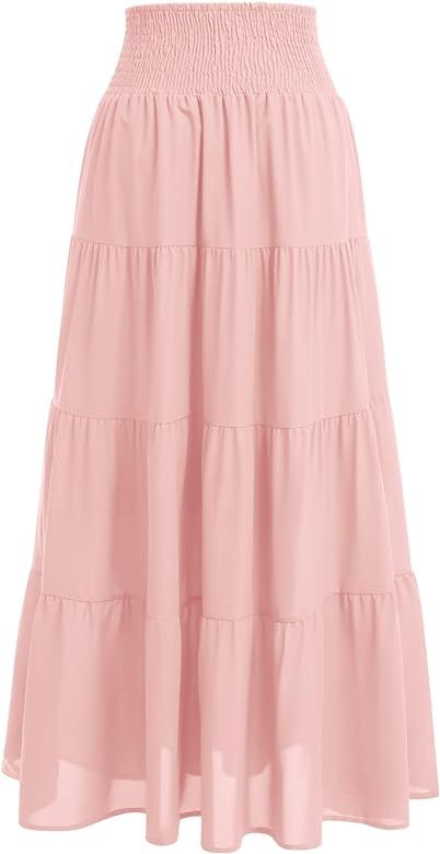 Amazon.com: Women's Boho Elastic High Waist A Line Ruffle Swing Beach Convertible Maxi Skirt Tired Pleated Layers Front Drawstring Long Skirt Casual Flowy Midi Skirts Smocked Strapless Tube Top Dress Pink XL : Clothing, Shoes & Jewelry Beach Convertible, Tired Skirt, Long Pink Skirt, Maxi Skirt Fall, Casual Maxi Skirt, Long Chiffon Skirt, Long Skirt Casual, Flare Maxi Skirt, Skirts Flowy