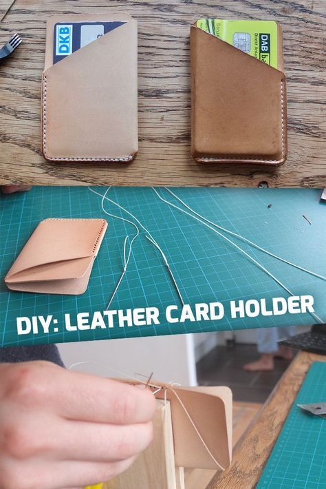 How-To: Leather Card Holder Wallet | Daniel Setzermann Credit Card Holder Diy, Diy Leather Card Holder, Card Wallet Diy, Card Holder Diy, Diy Leather Wallet, Handmade Leather Purse, Diy Leather Projects, Leather Wallet Pattern, Leather Card Holder Wallet