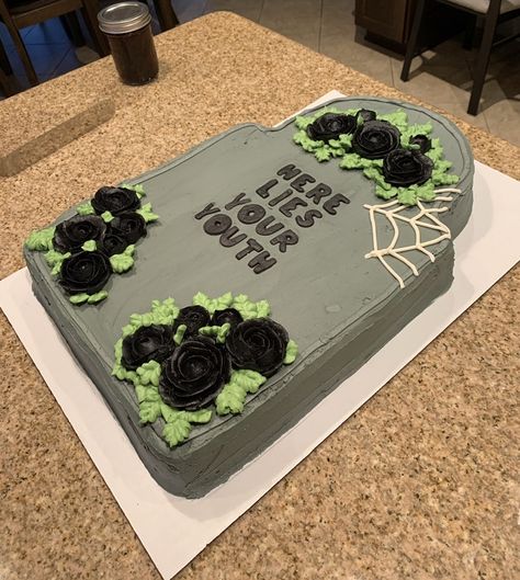 Tombstone Cakes Birthday, Tombstone Cake Ideas, Gravestone Cake, Tombstone Cupcakes, 20th Birthday Cake Ideas, Tombstone Cake, Jay Birthday, 29th Birthday Cakes, Over The Hill Cakes