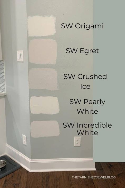 Looking for a neurtral white that will work with all accent colors? Check out Painting Our Master Bedroom: SW Origami White by thetarnishedjewelblog.com. #sherwinwilliams #sworigamiwhite #swpaint #sherwinwilliamspaint #sherwinwilliamswhitepaint #neutralpaint #neutralpaintcolors #masterbedroompaint #paintingwalls #paintingwallswhite Sw Incredible White, Origami White Sherwin Williams, Sw Origami White, Paint Hacks, Soothing Paint Colors, White Paint Color, Grey Blue Kitchen, Origami White, Best White Paint