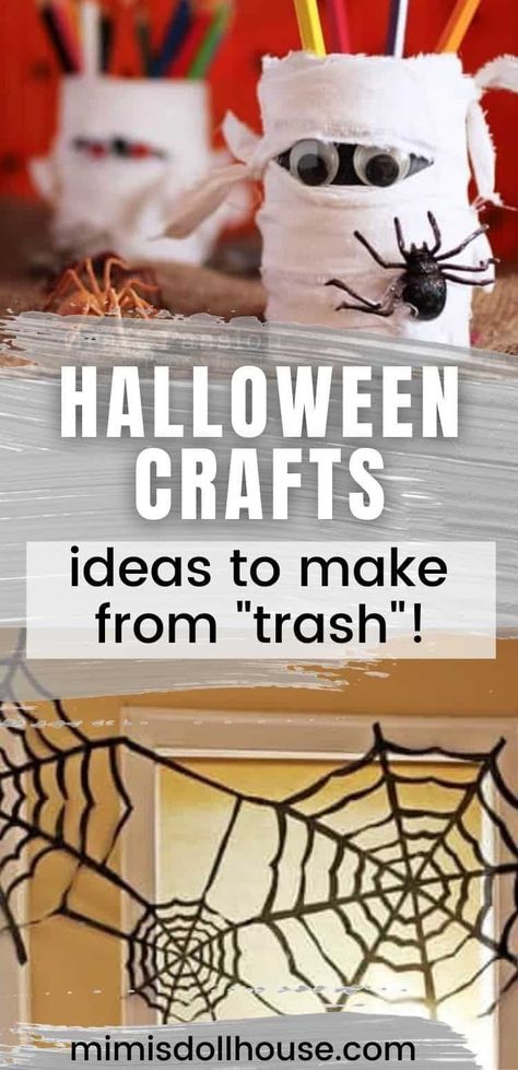 Green Halloween: Recycled Decorations for Halloween. There are so many awesome ways to use recycled items to decorate for Halloween. I'm sharing some of my favorites today! #parties #diy #crafts #diyandcrafts #holiday #halloween #fall Recycled Halloween Crafts, Recycled Halloween Decorations, Recycle Halloween Decorations, Halloween Recycled Decorations, Halloween Recycled Crafts, Diy Recycled Halloween Decorations, Halloween Decorations Recycled Materials, Toxic Waste Halloween Decorations, Cardboard Halloween Decorations Diy