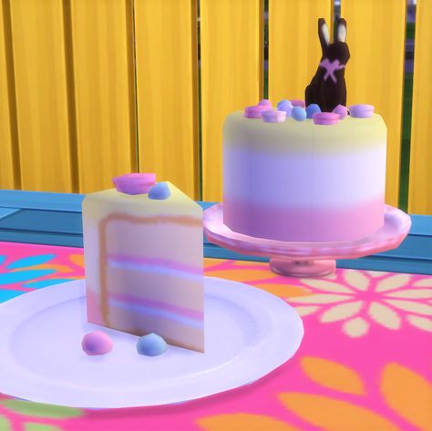 bunny cake | Littlbowbub on Patreon Cake Sims 4, Make Birthday Cake, Sims 4 Kitchen, Cake Liner, The Sims 4 Pc, Photo Tag, 4th Birthday Cakes, Hairstyle Tutorials, A Birthday Cake