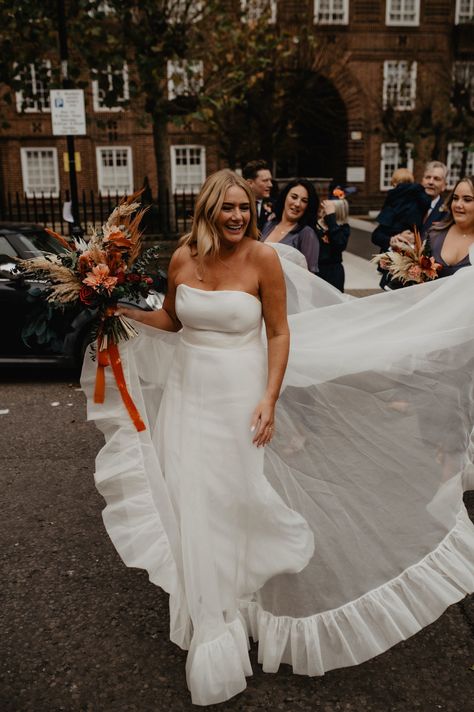 Beautiful bride Jemma wears the Oliver dress and Moon skirt | Wedding dress by Halfpenny London Halfpenny Wedding Dress, Moon Skirt, Skirt Wedding Dress, Halfpenny London, London Bride, Olive Dress, London Wedding, Silk Organza, Bridal Designs