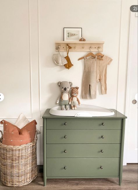 Green Crib In Nursery, Sage Dresser Nursery, Sage Green Dresser Nursery, Toddler Gender Neutral Bedroom, Green And Neutral Nursery, Green Nursery Dresser, Gender Neutral Toddler Room Shared, Gender Nursery Neutral Baby Rooms, Nursery Room Inspiration Gender Neutral