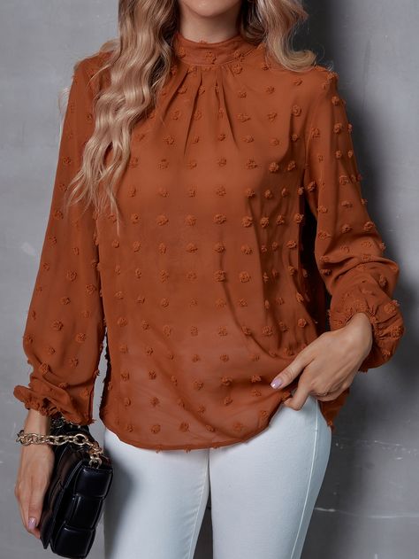 Western Tops For Women Classy, Western Tops For Women, Winter Blouses, Lantern Sleeved Blouses, Fall Blouse, Western Tops, Mock Neck Blouse, Long Sleeve Casual Dress, Women Blouses