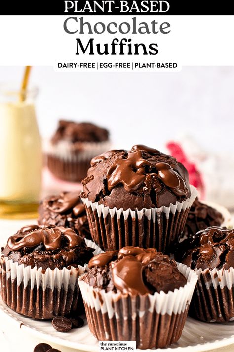 Chocolate Muffins No Egg No Dairy Desserts, Chocolate Muffins No Eggs, No Egg Baked Goods, No Butter Muffins, No Egg Desserts Recipes, Muffins With No Eggs, Wfpb Muffins, Easy Muffin Recipes 4 Ingredients, Wfpb Meals