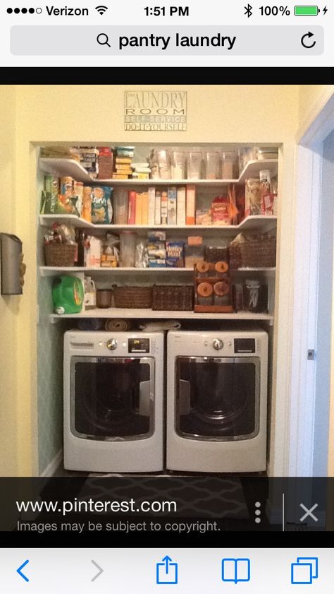 Laundry Pantry Shelves, Pantry Above Washer And Dryer, Tiny Laundry Pantry Combo, Laundry Closet And Pantry, Dining Laundry Combo, Pantry Laundry Room Combo Small Spaces Stacked, 90s Laundry Room, Pantry Laundry Closet Combo, Washroom Pantry Combo