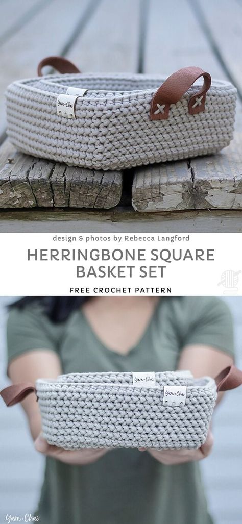 Crochet Key Basket, Square Basket Crochet, Basket Crochet Pattern Free, Crochet Storage Baskets Free, Easy Crochet Basket Pattern, Crochet Bathroom, Modern Haken, Basket Bathroom, Crochet Basket Pattern Free