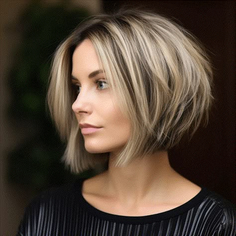 Fun Hairstyles For Women Over 40, Short Choppy Bobs For Thick Hair, Tapered Bob Haircut Short, Stacked Bob For Thick Hair, Bubble Bob Haircut, Sharp Bob Haircut, Short Layered Bob With Bangs, Short Bob Haircuts With Bangs, Wispy Layers