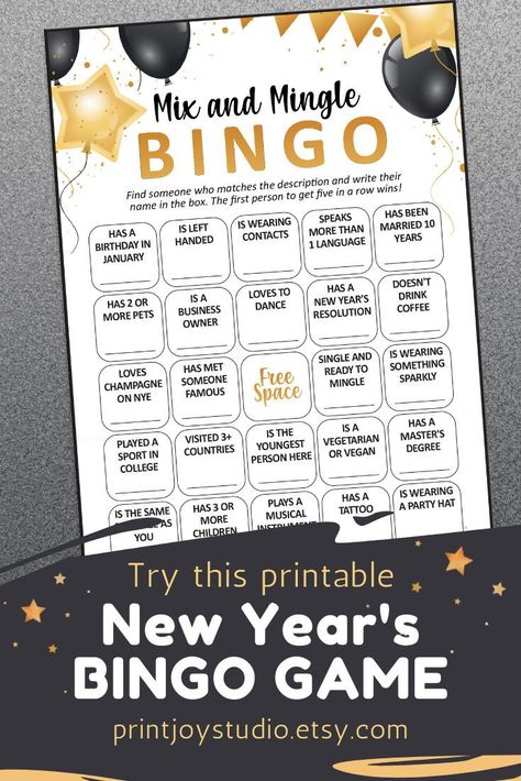 Welcome the new yeay with this Mix and Mingle Bingo game! An entertaining and interactive way to bring people together. Download your game now and set the tone for a fantastic celebration: https://etsy.me/3RvNOXB Mingle Bingo, Nye Games, Find The Guest Game, Bridal Shower Christmas, Find The Guest Bingo, Guest Bingo, Fun Icebreakers, Printable Party Games, Thanksgiving Gathering