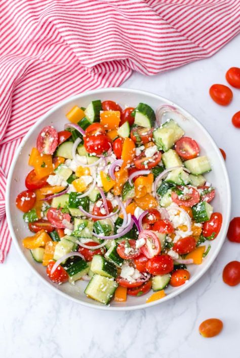 Simple Greek Salad | Oh My Veggies Salad No Lettuce, No Lettuce Salad, Simple Greek Salad, Easy Greek Salad, Lithuanian Recipes, Plant Based Lunch, Mediterranean Salad, Lettuce Salad, English Cucumber