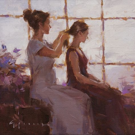 Braiding Hair by Ken Spencer Oil ~ 8 x 8 Braiding Hair, Hair Painting, Human Connection, Braided Hairstyles, Braids, Art Inspiration, Dining Room, Portfolio, Paint