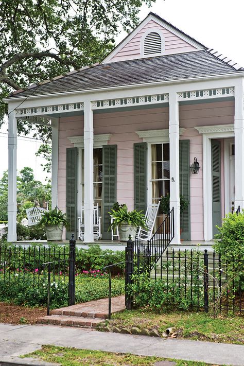 Pretty In Pink New Orleans Cottage New Orleans Cottage, Pink House Exterior, Shades Of Blush, Cottage Journal, Creole Cottage, Southern Cottage, Shotgun House, Pink Cottage, Cottage Exterior