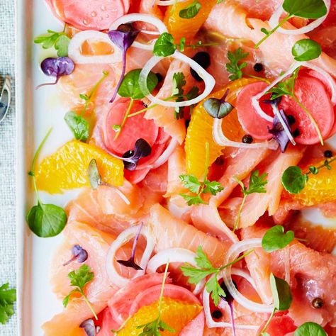 Smoked salmon carpaccio Recipe | Home Beautiful Smoked Salmon Starter, Salmon Starter, Salmon Carpaccio, Carpaccio Recipe, Outdoor Renovation, Caraway Seeds, Outdoor Entertaining Area, Ideas Family, Organization Kids