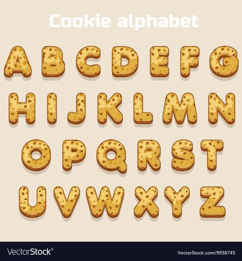 Food Letters, Cookie Font, Letter Drawing, Letter Fonts, Cartoon Cookie, Christmas Gingerbread Cookies, Vector Food, Cute Fonts, Numbers Font