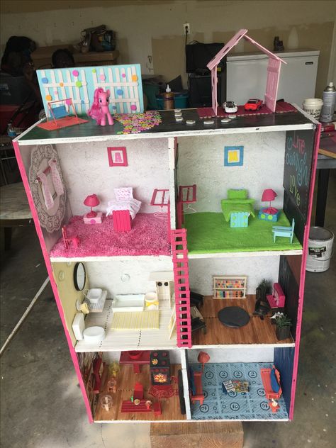 Diy Barbie House Bookshelf, Dollhouse Into Bookshelf, Dollhouse To Bookshelf, Large Doll House Book Shelf, Homemade Dollhouse/book Shelf, Barbie Doll House, Diy Dollhouse, Bookshelves, Barbie Dolls