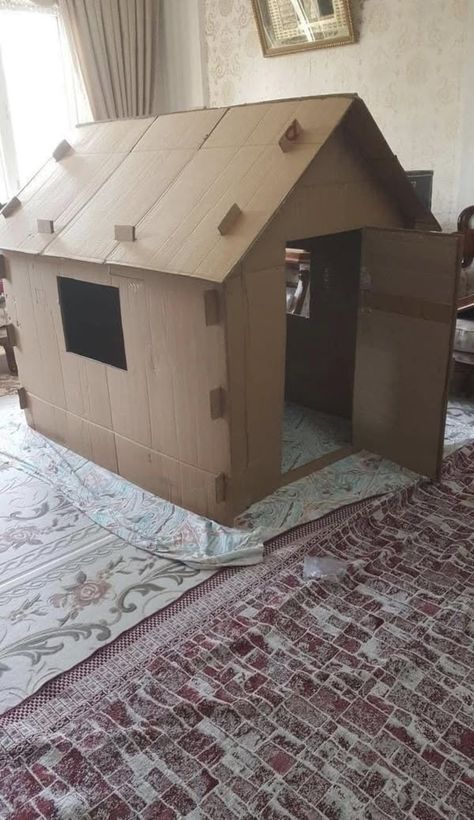 Cardboard Box Houses For Kids, Diy Cardboard House For Kids, Cardboard Box Houses Diy, Cardboard House For Kids, Cardboard Box Playhouse Diy, House Out Of Cardboard, Cardboard Houses For Kids, Cardboard Forts, Carton House