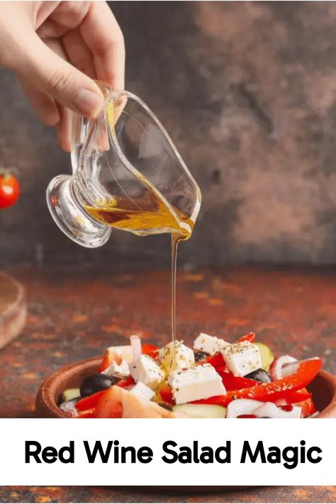 Hand pouring red wine dressing over a fresh vegetable salad in a bowl. Red Wine Vinegarette, Red Wine Vinegar Salad Dressing, Curried Egg Salad Recipe, Red Wine Vinegar Dressing, Vinegar Salad Dressing, Crab Salad Recipe, Gourmet Salad, Sweet Red Wines, Easy Salad Dressing