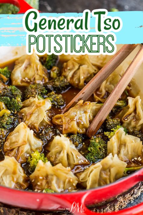 General Tso Potstickers are filled with chicken, quinoa, onions, garlic, & soy then cooked in a  sweet, spicy, and tangy sauce with broccoli. Potstickers Recipe, Chicken Chunks, General Tso, Chicken Quinoa, Engaging Content, Digital Landscape, Spicy Sauce, Hoisin Sauce, How To Cook Quinoa