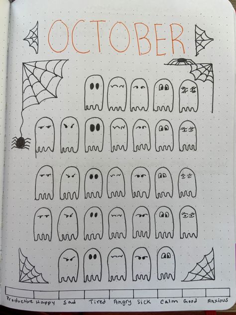 This cute page of ghosts will help you to track your mood every day. Choose your own mood/emotions and pick a colour for each one. Colour it in with the mood from the day or more then one emotion you felt during the day. Ghost Mood Tracker, October Weather Tracker, Fall Mood Tracker, Halloween Mood Tracker, Mood Tracker September, Cute Mood Tracker, October Mood Tracker, Mood Calendar, Bullet Journal Topics