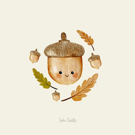 Is it too early for acorns? I hope not! 🌰🍂 Pattern will be available soon. #tokitailspattern #stoffdesign #cuteart #cuteartwork #acorn #simpleart #sublimation #surfacepattern #kidart #kidssurfacepattern Cute Acorn Drawing, Spring Illustration Art, Acorn Illustration, June Art, Autumn Illustrations, Floral Wallpaper Bedroom, Fall Drawings, Baby Animal Drawings, Autumn Illustration