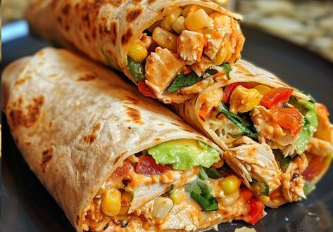 Crunchy Southwestern Chicken Wrap Sw Chicken Wraps, Southwestern Food Recipes, Crunchy Southwestern Chicken Wrap, Crimp It Wrap Recipes, Cajun Chicken Wrap, Tortilla Recipe Ideas Wraps, Shredded Chicken Wraps, Southwestern Chicken Wrap, Southwest Chicken Wraps