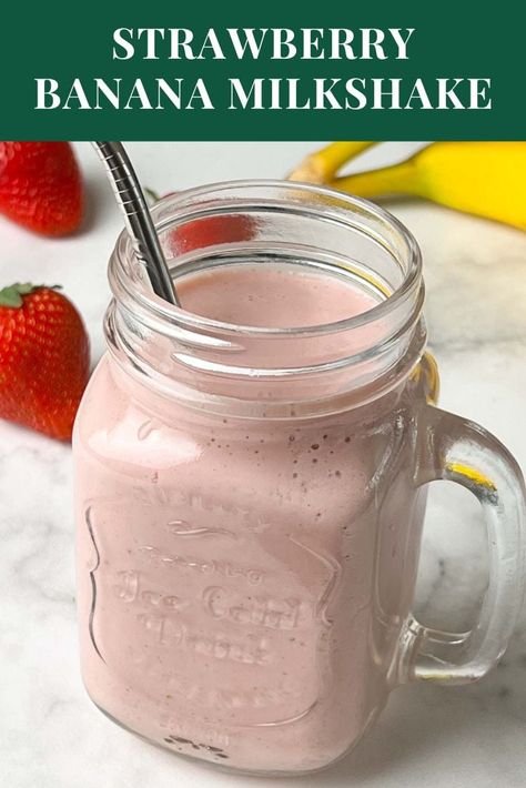 Strawberry Shake Recipe, Banana Milkshake Recipe, Fruit Milkshake, Strawberry Banana Milkshake, Milkshake Recipe Easy, Dessert For Summer, Fresh Strawberry Recipes, Milkshake Recipe, Banana Milkshake