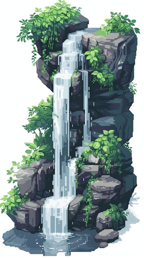 Pixel Art Waterfall Wallpapers Follow the link for the high res version to download #pixelart #waterfalls #wallpapers High Res Pixel Art, Concept Background Art, 3d Scenery Art, Fantasy Waterfall Art, Waterfall Digital Art, Digital Art Plants, Waterfall Pixel Art, Pixel Art Waterfall, Waterfall Fantasy Art