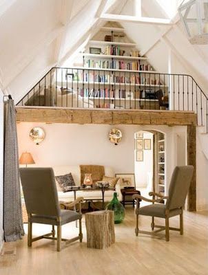 Parisian Loft, Reading Loft, Cozy Loft, Casa Country, Loft Living, Loft Spaces, Loft Style, Reading Room, Trendy Home