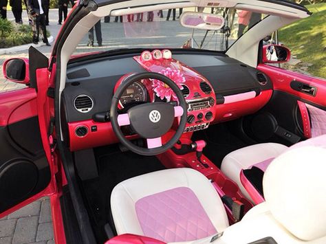 Deck out the inside of your vw beetle Vw Bug Accessories, Vw Beetle Custom, Volkswagen Beetle Accessories, Vw Beetle Accessories, Pink Car Interior, Vw Bug Interior, Volkswagen Convertible, Beetle Custom, Vw Beetle Convertible