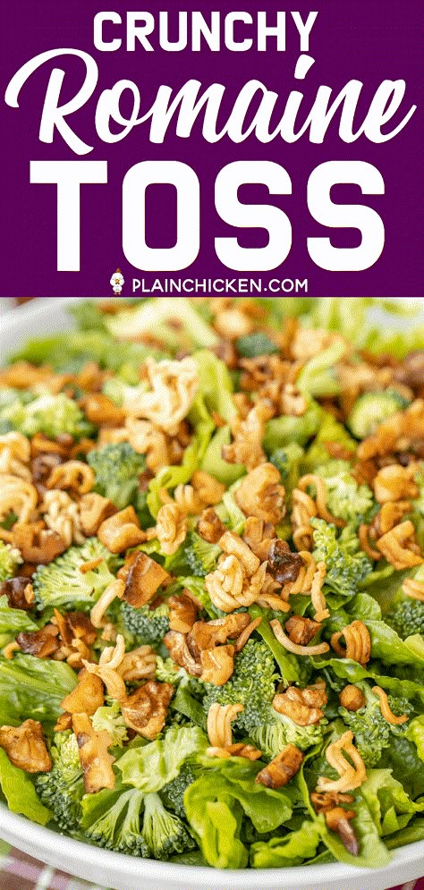 Broccoli Ramen, Lettuce Salad Recipes, Lettuce Recipes, Easy Potluck, Ramen Noodle Salad, Ramen Salad, Romaine Salad, Crunchy Salad, Romaine Lettuce Salad