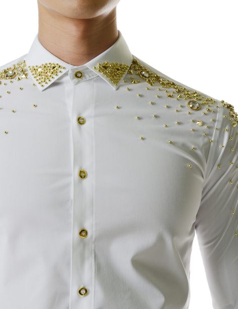 (UNLS01) Slim Fit Showy Stretchy Glitter Bling Long Sleeve Metallic Beads Shirts Royal Shirts For Men, White Jodhpuri, Embroidery Shirt Men, Men Wedding Dress, African King, Blazers For Men Casual, Studded Shirt, Jodhpuri Suit, Groom Dress Men