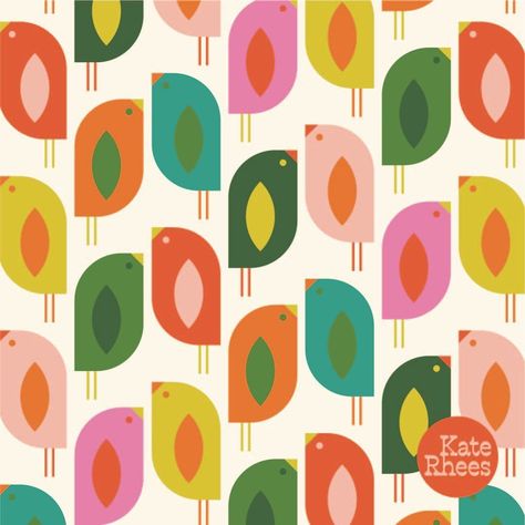 Kate Rhees, Modern Gift Wrap, Scandinavian Painting, Repetitive Patterns, Mid Century Modern Artwork, Folk Art Flowers, Kids Pjs, Fabric Inspiration, Retro Geometric