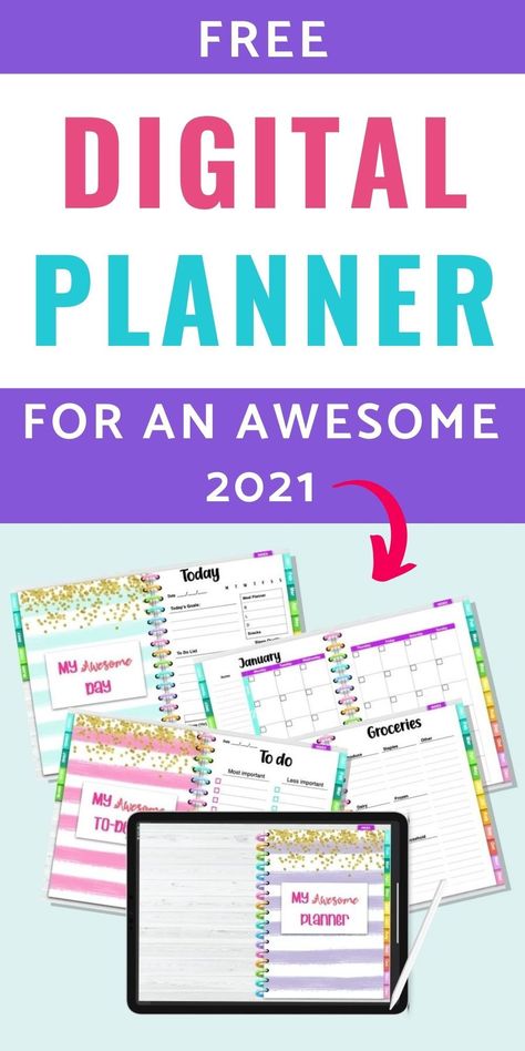 This free digital planner for 2021 is a fun way to start digital planning on a budget! This undated digital planner with hyperlinks can be used year after year. It includes daily planner pages, monthly planner pages, to do lists. and so much more! Grab your free hyperlinked PDF digital planner today! Fancy Planner, Free Digital Planner, Budget Planner Free, Daily Planner Printables Free, Digital Journaling, Study Planner Printable, Undated Digital Planner, Planning App, Daily Planner Pages