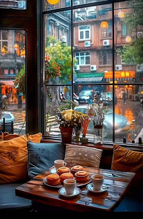 Cozy Coffee Shop, Best Nature Wallpapers, Cozy Cafe, Autumn Scenes, Beautiful Dark Art, Window View, Coffee Cozy, Through The Window, Dream House Exterior