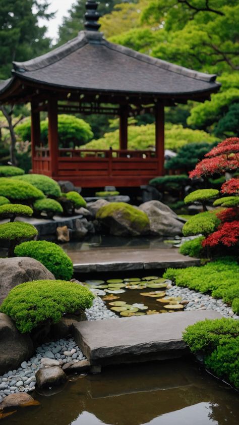 Discover beautiful Japanese Garden design ideas for small landscapes with a modern aesthetic Get inspired by the exquisite layout and plant selections for a stunning backyard Explore the essence of Japanese landscape design and infuse your outdoor space with style Japanese Pagoda Garden Ideas, Japanese Style Backyard, Pagoda Garden Ideas, Japanese Landscape Design, Japanese Garden Ideas, Modern Japanese Garden, Japanese Gardens Design Ideas, Fall Leaves Nail Art, Beautiful Japanese Gardens