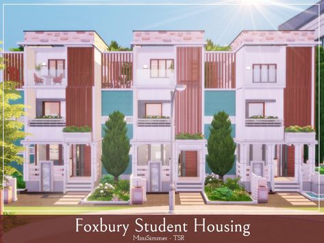 Mini Simmer's Foxbury Student housing Sims 4 University Housing, The Sims 4 Lots, University Housing, Sims 4 House Plans, Student Housing, Sims 4 House Design, Casas The Sims 4, Sims Building, Student House