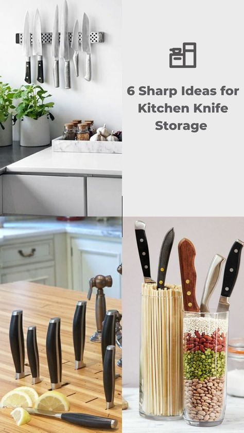 Safety should be a priority in any kitchen, and every kitchen has knives. Tossing a bunch of sharp objects into a drawer together may work for some people, but there are plenty of efficient and creative ways to store your knives in places where you won’t accidentally stab yourself while reaching for one. Knife Storage Ideas, Kitchen Knife Storage Ideas, Knives In Kitchen, Kitchen Knife Storage, Knife Drawer, Kitchen Organization Ideas, Ideas For Kitchen, Knife Storage, Countertop Storage